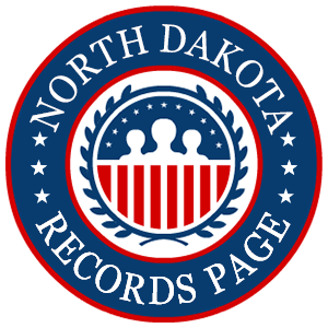 A red, white, and blue round logo with the words North Dakota Records Page
