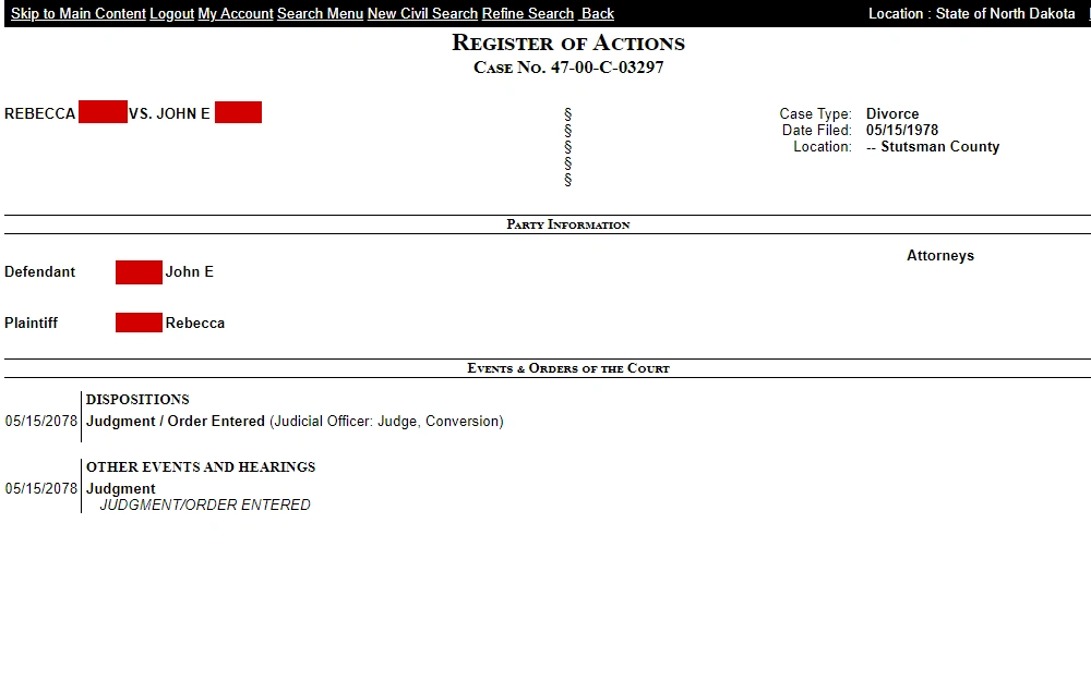 A screenshot of the search tool that allows citizens to look for court records throughout the state at no cost but requires that the user choose the county they want to search.